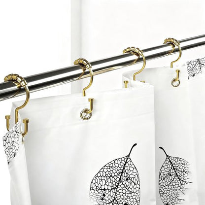 BBV Shower Curtain Hooks Rings, 12 Pcs Rust Resistant Metal Double Glide Shower Hooks for Bathroom Shower Rods Curtains (Gold)
