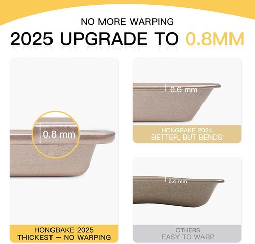 HONGBAKE Nonstick Baking Sheet Pan Set - 3 Heavy-Duty Cookie Sheets in Champagne Gold | Diamond Texture