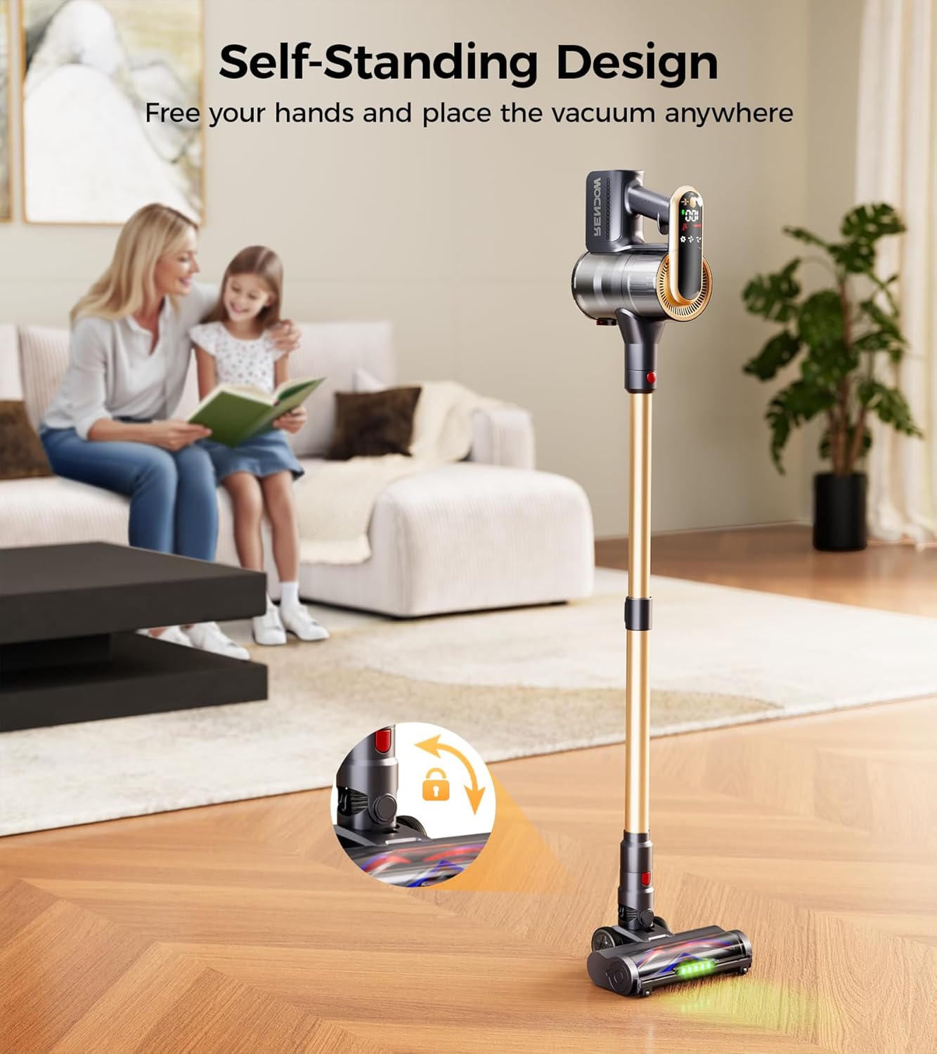 RENDOW Cordless Vacuum Cleaner - 550W Powerful Suction | 65 Minutes Runtime, LED Display, Anti-Tangle for Pet Hair & Hard Floors