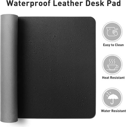 Aothia Desk Pad Protector - Non-Slip Waterproof PU Leather for Office & Home | 23.6" x 13.7", Black