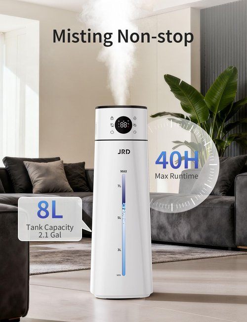 JRD Humidifier - Large 8L Ultrasonic Cool Mist for Bedroom | Quiet with Remote Control & 10 Modes