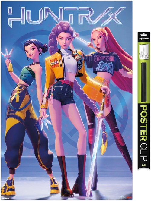 Huntrix | KPop Demon Hunters Wall Poster - 34" x 22.4" | Includes Poster & Clip Bundle