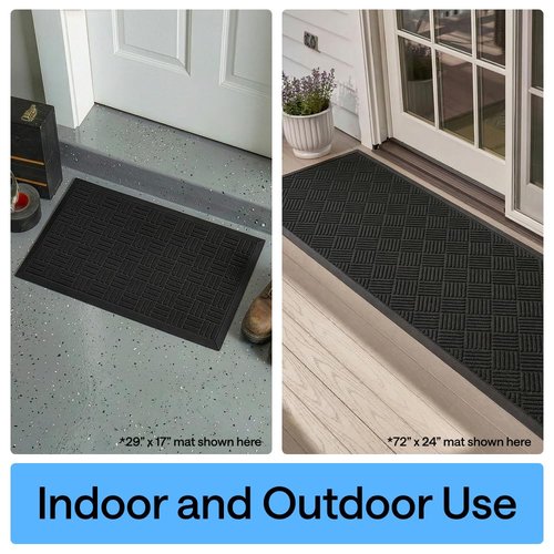 GORILLA GRIP 100% Waterproof All-Season WeatherMAX Doormat US Designed Natural Rubber, Stain and Fade Resistant, Low Profile Indoor Outdoor Door Mats, Easy Clean Patio Mat, 29x17, Black Maze