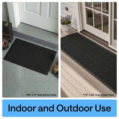 GORILLA GRIP 100% Waterproof All-Season WeatherMAX Doormat US Designed Natural Rubber, Stain and Fade Resistant, Low Profile Indoor Outdoor Door Mats, Easy Clean Patio Mat, 29x17, Black Maze
