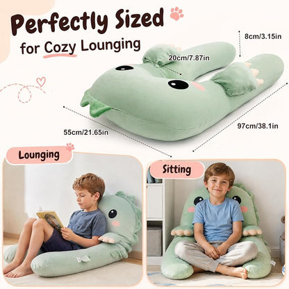 Green Dinosaur U Shaped Kids Body Pillow - Plush Toddler Comfort Pillow