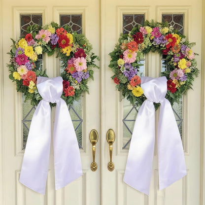 Skiennix 4 Pack White Wreath Sash - DIY Satin Blank Accessories for Front Door Decor | Gift Box Included