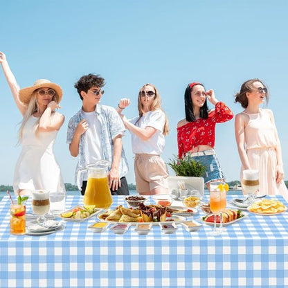 Light Blue Gingham Tablecloths by [Brand Name] - Disposable Rectangular Plastic Covers for Parties & Events | 54 x 108 Inch