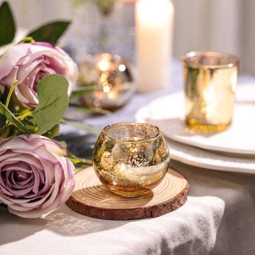 DEVI 48PCS Gold Votive Candle Holders - Elegant Mercury Glass for Weddings & Parties | Perfect for Tea Lights & Centerpieces