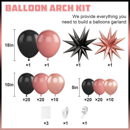 Skiennix Dusty Pink & Black Balloon Arch | Blush Pink Garland with Rose Gold Foil Stars for Parties