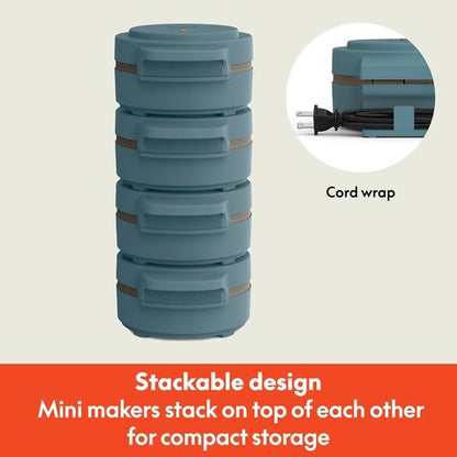 Bella Snack-N-Store Mini Waffle Maker - EverGood™ Ceramic Nonstick, Stackable Design, 350 Watts, Surf Color