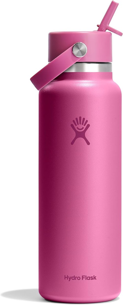 Hydro Flask Water Bottle - Insulated Stainless Steel with Wide Mouth Flex Straw Lid | 40 Oz Reef Pink, Leakproof & Refillable