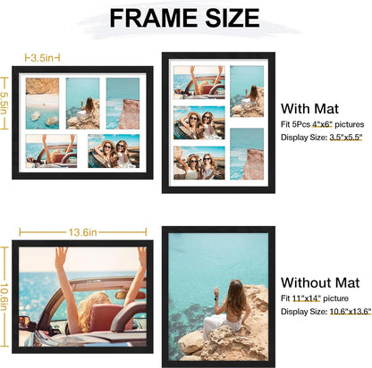 Vittanly 11x14 Collage Picture Frame - Displays 5x 4x6 Photos or 1x 11x14 Without Mat - Black Wall Decor
