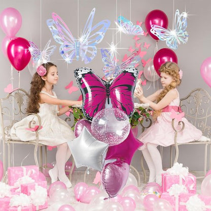 Butterfly Foil Balloon Set by [Brand Name] - 6 Pink & White Balloons with Polka Dots