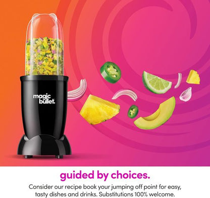 Magic Bullet Blender Set - 7-Piece 250W Blender & Food Processor | Compact Design for Smoothies & Sauces - Silver