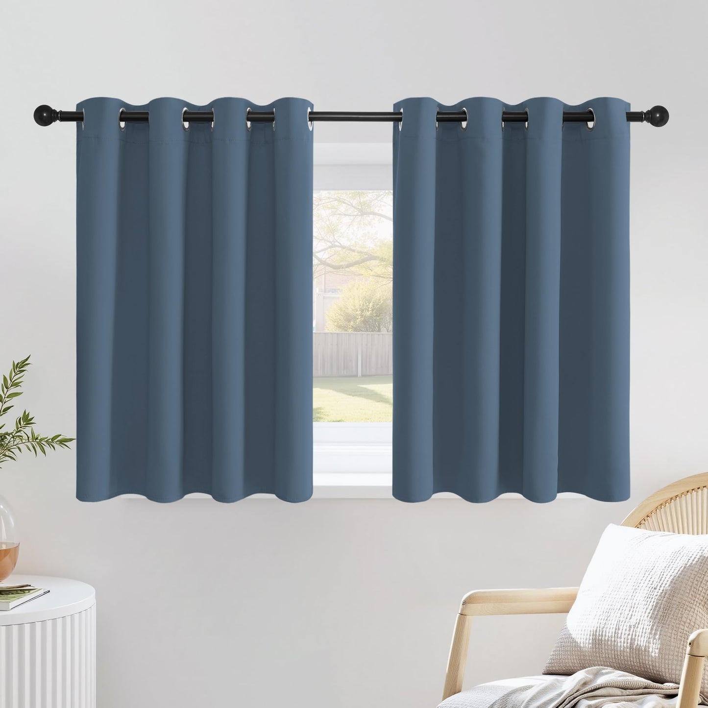 NICETOWN Smoky Blue Short Curtains 36 inches Long, Grommet Kitchen Window Curtains Thermal Short Drapes Room Darkening for Cafe, 2 Panels, W52 x L36