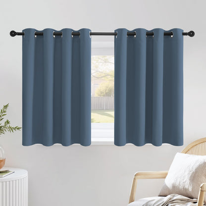 NICETOWN Smoky Blue Short Curtains 36 inches Long, Grommet Kitchen Window Curtains Thermal Short Drapes Room Darkening for Cafe, 2 Panels, W52 x L36