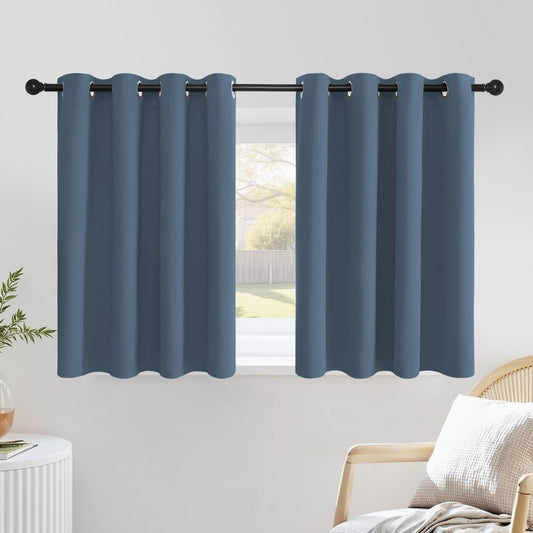 NICETOWN Smoky Blue Short Curtains 36 inches Long, Grommet Kitchen Window Curtains Thermal Short Drapes Room Darkening for Cafe, 2 Panels, W52 x L36