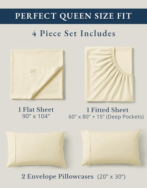LANE LINEN 100% Organic Cotton Queen Sheets - Soft, Breathable 4-Piece Set with Deep Pockets - Natural