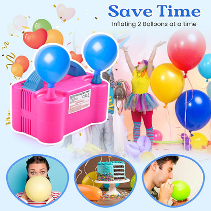 Voircoloria Electric Balloon Pump - Portable Dual Nozzle Inflator with Tying Tools | 110V 600W for Parties