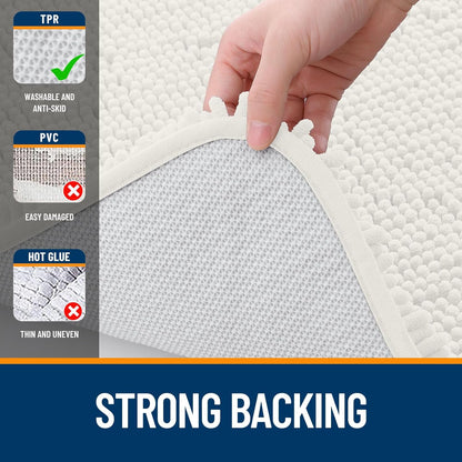 OLANLY Bathroom Rugs - Extra Soft Absorbent Chenille Mats | Quick Dry, Rubber Backing, 35x24, Ivory