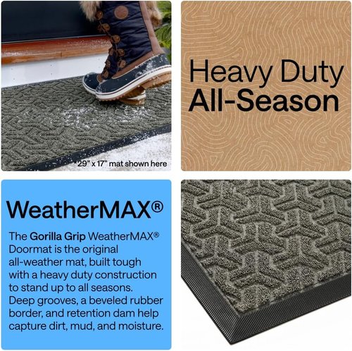 GORILLA GRIP Waterproof All-Season WeatherMAX Doormat - 47x35 Natural Rubber, Stain & Fade Resistant, Easy Clean Slate Geometric