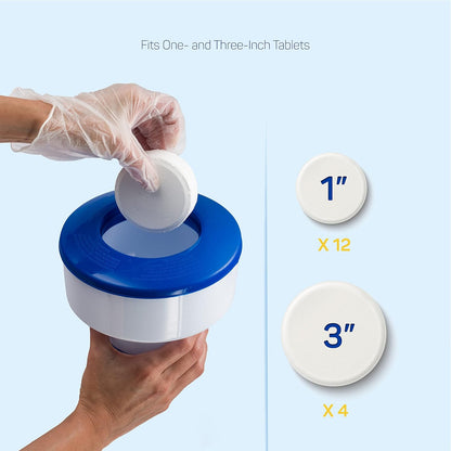 Skiennix Floating Chlorine Dispenser - Adjustable Pool Chlorine Floater for 3" Tablets | 7" Diameter, 3 Tablet Capacity