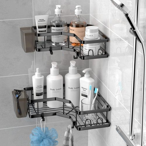 AKTECKE Corner Shower Caddy - 2 Pack Adhesive Organizer Shelves | No-Drill Stainless Steel Storage Rack for 90° Corners