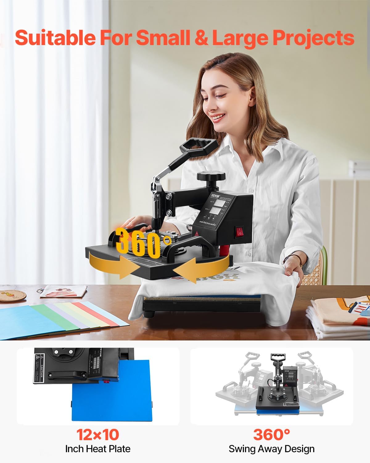 VEVOR Heat Press Machine - 12x10in Clamshell Sublimation Printer with Fast Heat-Up & Digital Control
