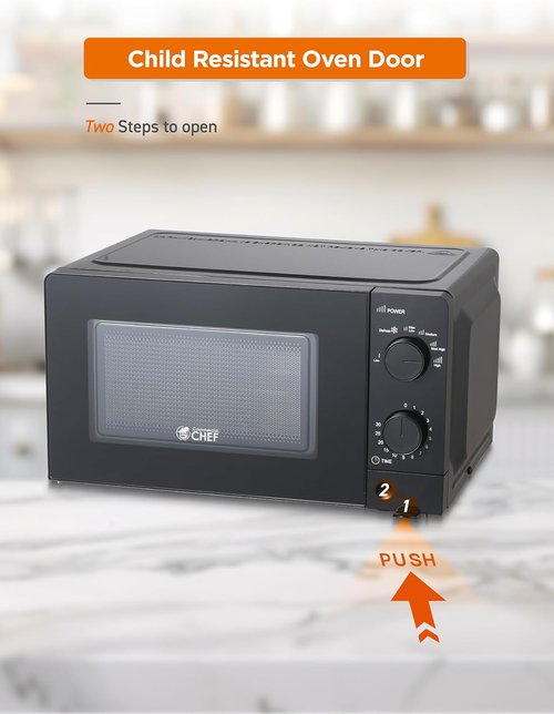 Commercial Chef 0.6 Cu. Ft. Countertop Microwave Oven - 700W Power, Mechanical Dial Controls, Black