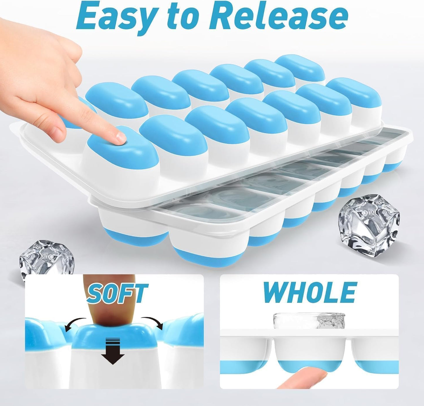 Skiennix Ice Cube Tray - 2 Pack Durable Stackable Trays with Removable Lids | Easy-Release Design for Cocktails & Coffee