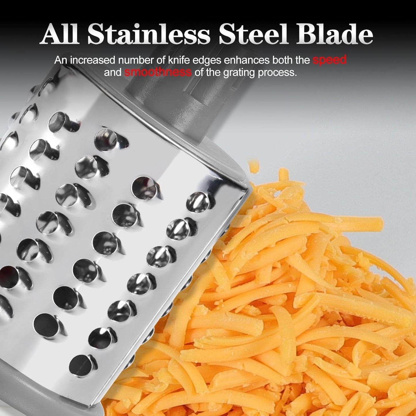 Ourokhome Rotary Cheese Grater - Hand Crank Kitchen Shredder with 3 Blades for Cheese, Vegetables & Nuts - White