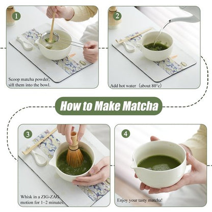 Clay&Fire Matcha Whisk Set, Ceramic Matcha Set, Matcha Bowl with Spout and Whisk,9 pcs Matcha Tea Kit for Matcha Lovers, Ideal Gift Christmas, Birthday（Beige）