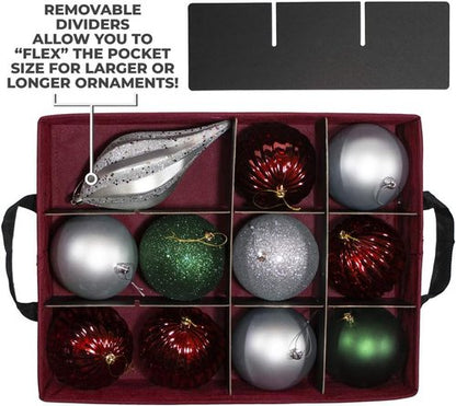612 Vermont Christmas Ornament Storage Box - Adjustable Acid-Free Dividers & 3 Removable Trays | 17"x13"x13" Holds 36 Ornaments
