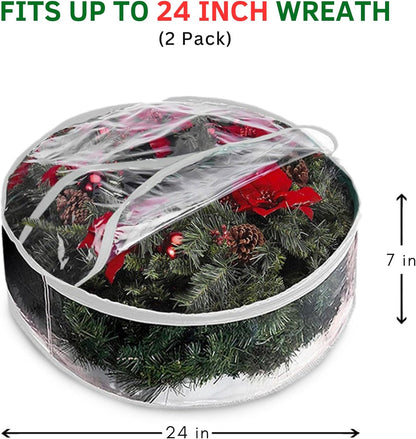 ProPik Christmas Wreath Storage Bag - 24" Clear Waterproof Container with Handles | 2-Pack
