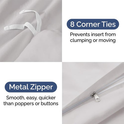 Duvet Cover Queen Size Set - Extra Soft Queen Duvet Cover 90" x 90" with 2 Pillow Shams - Hotel Luxury, Easy Care & Fade Free with Zipper Closures & Ties - All Season, Comfy & Breathable (French Grey)