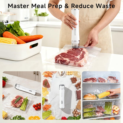 Skiennix Compact Vacuum Sealer - Powerful Handheld Machine with 30 Reusable Bags | Seals Food 6X Fresher