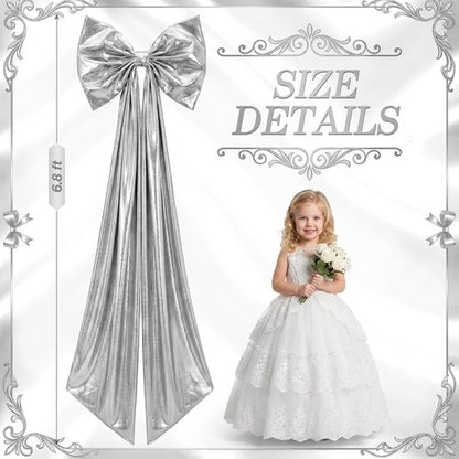 Giant Shiny Bow by [Brand Name] - Extra Large 82-Inch Glitter Decoration with Metal Clip for Weddings & Parties | Silver