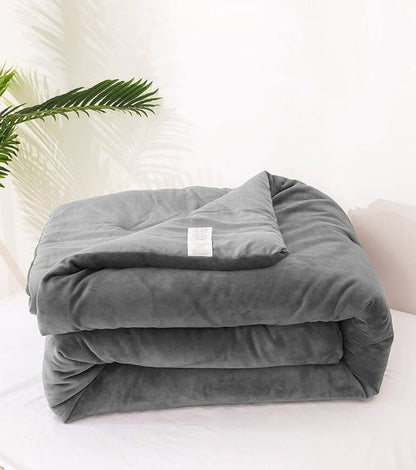 Houseri Grey Velvet Comforter Sets Full Fluffy Light Gray Bedding Sets Warm Winter Plain Grey Puffy Sherpa Bed Comforters Solid Gray Flannel Bedding Soft Teen Boys Girls Fuzzy Furry Quilt Blanket Full