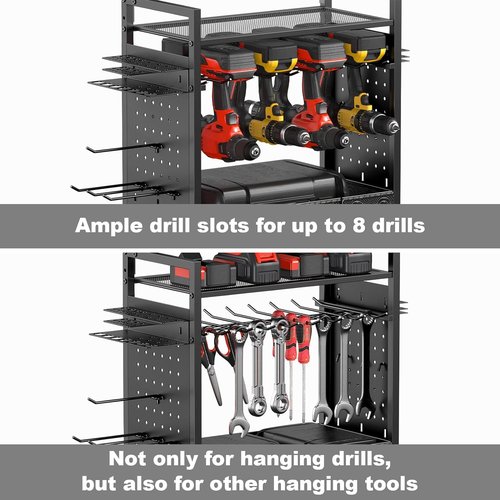 CCCEI Garage Power Tools Organizer Cart - Rolling Storage with Charging Station | Black Utility Rack for Tools