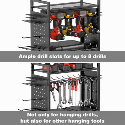 CCCEI Garage Power Tools Organizer Cart - Rolling Storage with Charging Station | Black Utility Rack for Tools