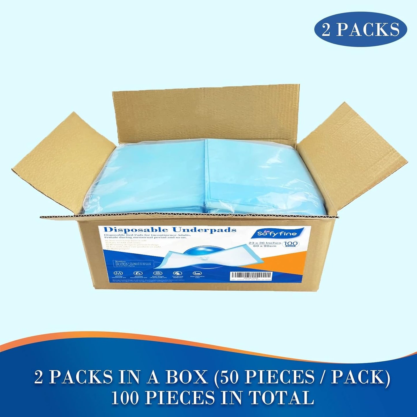 Regine Switzerland Disposable Bed Pads - 100 Count Waterproof Incontinence Chucks | 23"x36" Absorbent Leakproof Pads for Adults, Kids, and Pets
