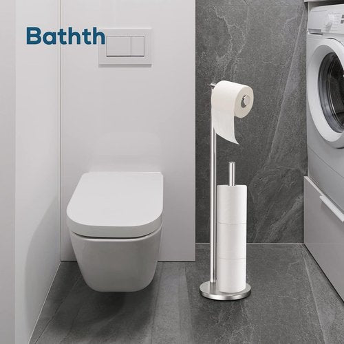 Bathth Toilet Paper Holder Stand - Brushed Nickel Free Standing Design | Stylish Bathroom Storage