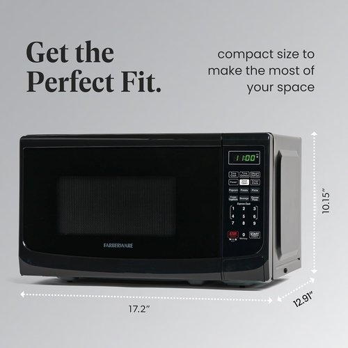 Farberware 0.7 Cu. Ft. Microwave Oven - 700 Watts, Auto Cook Settings & Child Safety Lock | Black