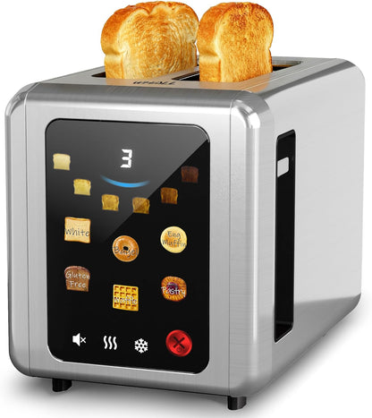 WHALL Touch Screen Toaster - 2 Slice Stainless Steel with Digital Timer & 6 Shade Settings | Extra Wide Slot, Silver