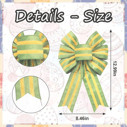 Hying Easter Wreath Bows - 2-Piece Yellow Green Stripes Burlap Decor for Front Door Celebrations