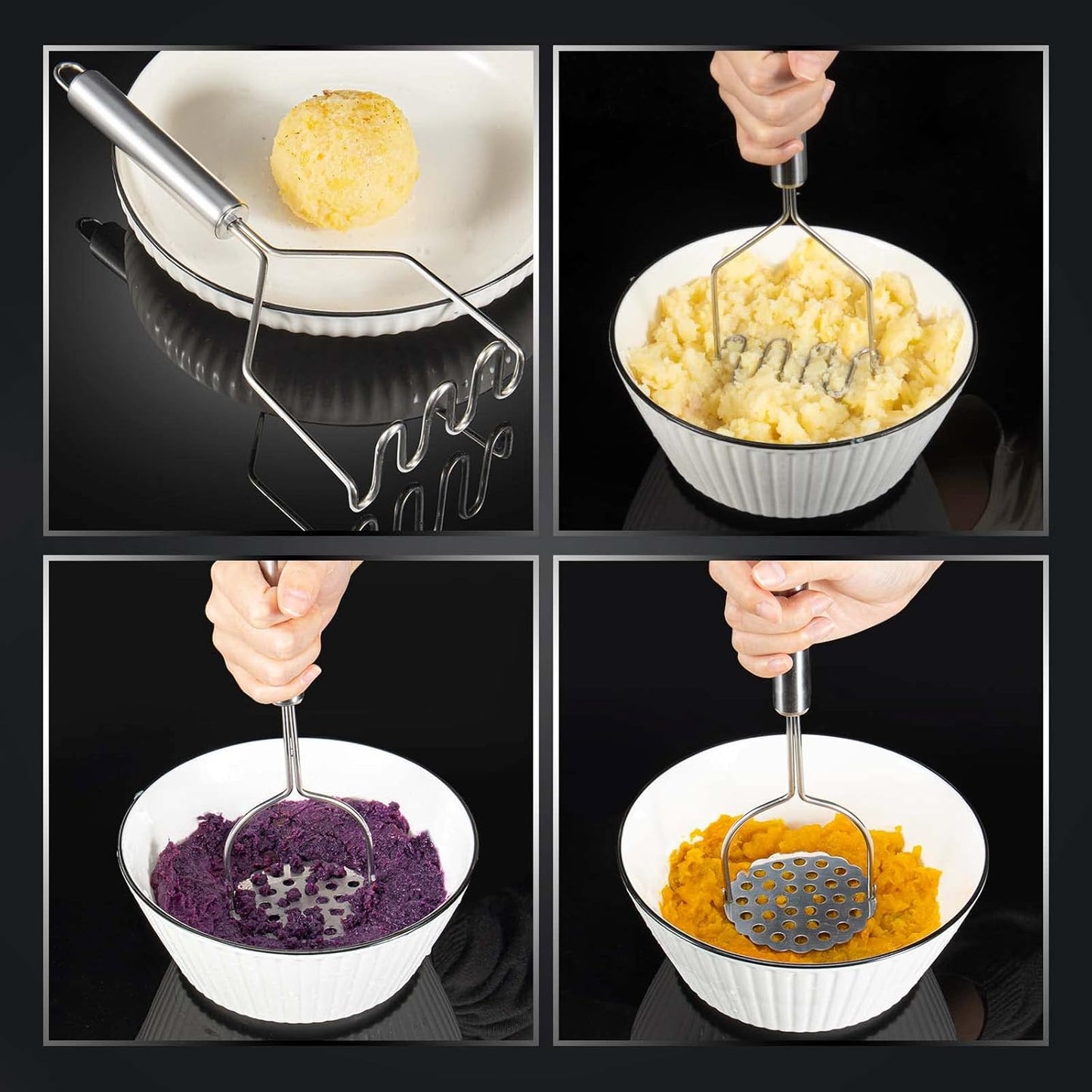 Skiennix Potato Smasher - Stainless Steel Masher for Perfectly Mashed Potatoes & Avocados | 2 Pcs Set
