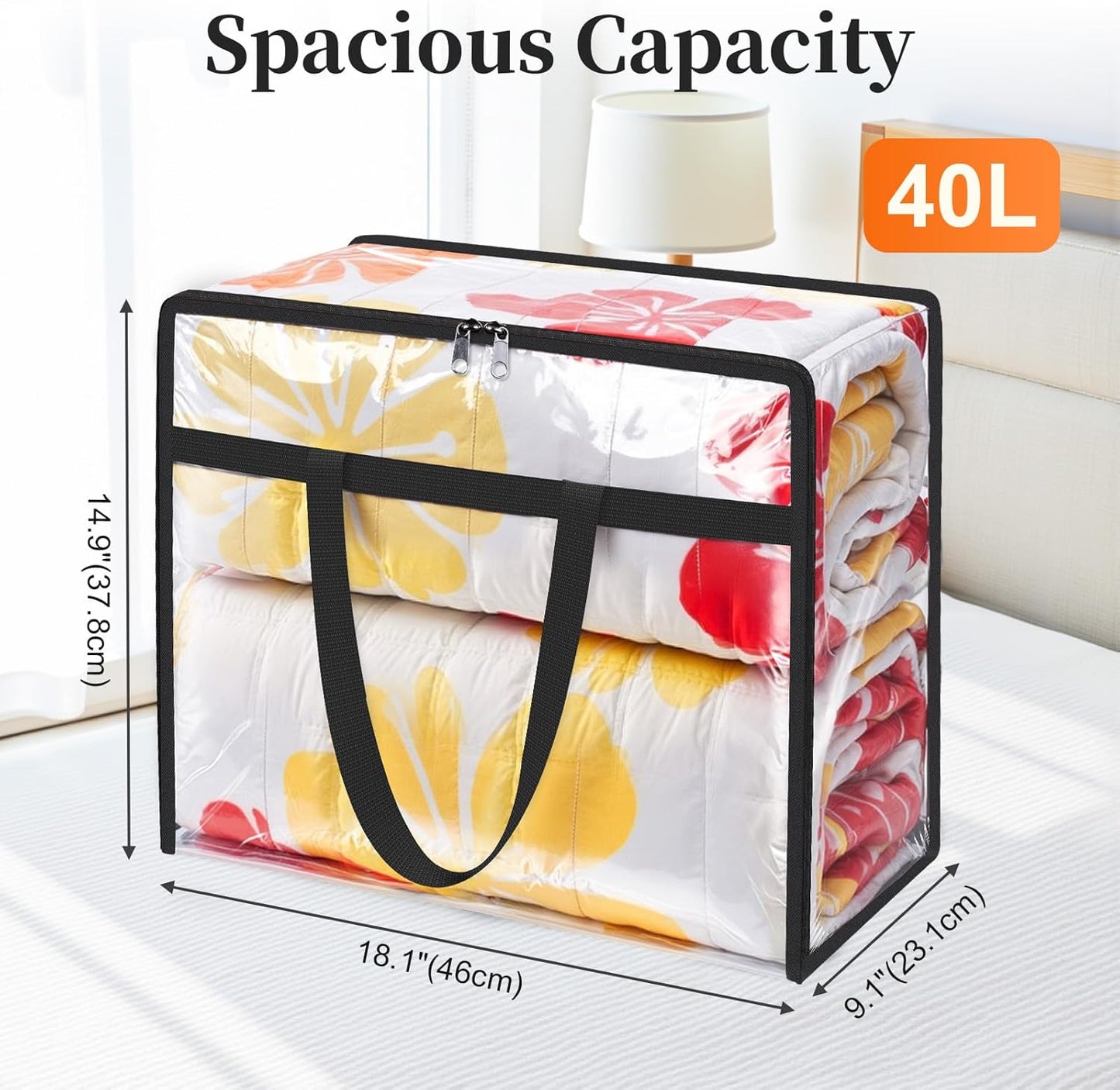 SpaceTrove Clear Storage Bags - Heavy-Duty Under Bed Organizers | 4 Pack for Comforters, Bedding & Toys, 40L