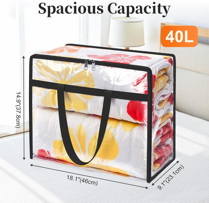 SpaceTrove Clear Storage Bags - Heavy-Duty Under Bed Organizers | 4 Pack for Comforters, Bedding & Toys, 40L