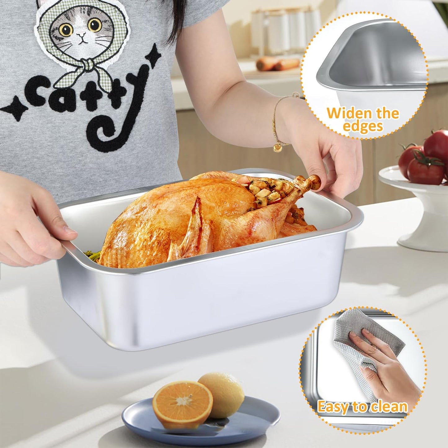 Skiennix 4-Inch Extra Deep Lasagna Baking Pan - Durable 304 Stainless Steel with Lid | 8.7x12.6 Inch Silver