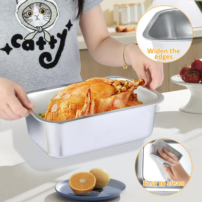 Skiennix 4-Inch Extra Deep Lasagna Baking Pan - Durable 304 Stainless Steel with Lid | 8.7x12.6 Inch Silver